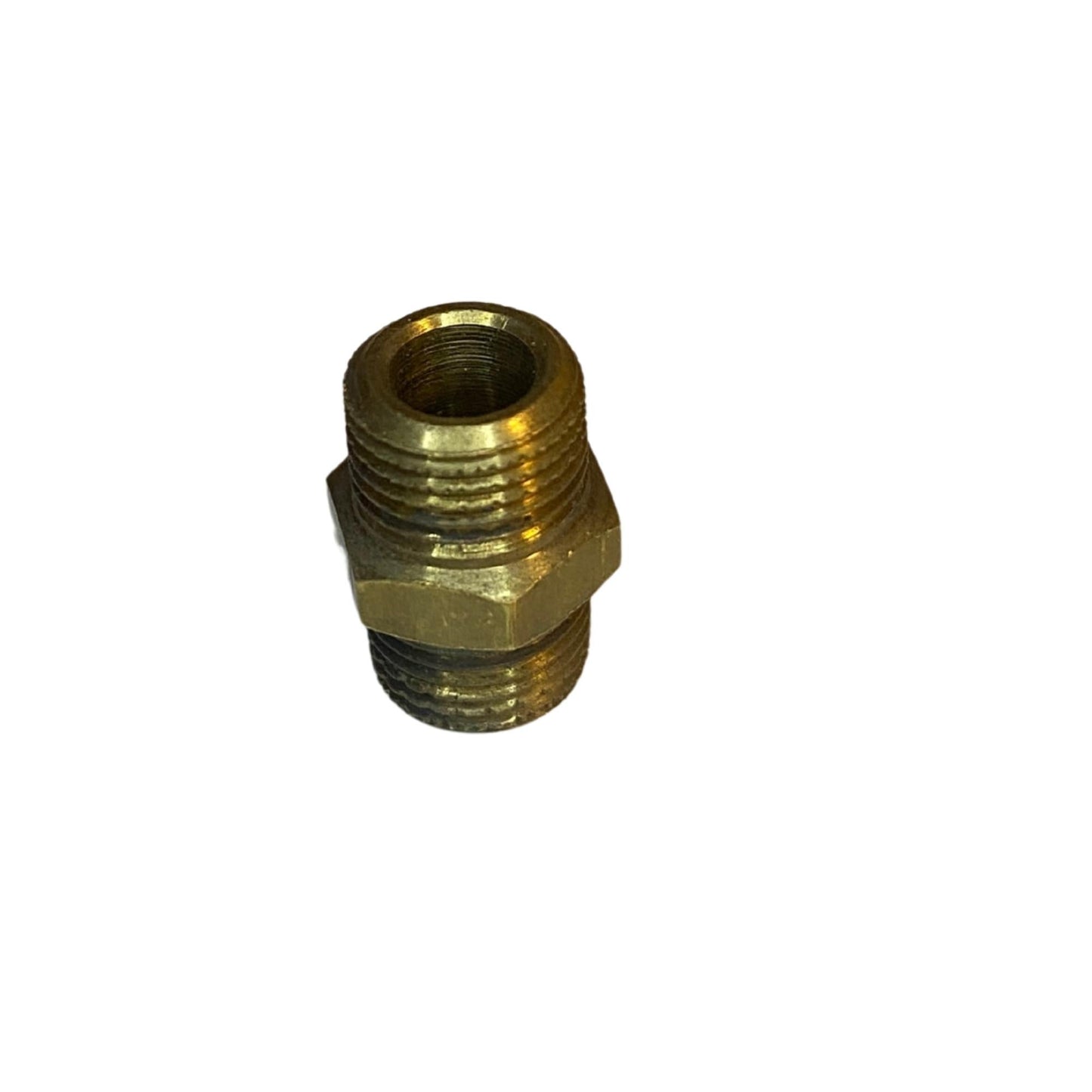 Gängnippel 8mm i mässing med utvändig gänga och sexkant
