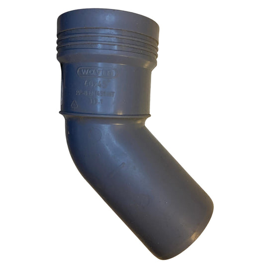 Avloppsböj PP 40mm 45 grader med en muff från Wavin för inomhusavlopp