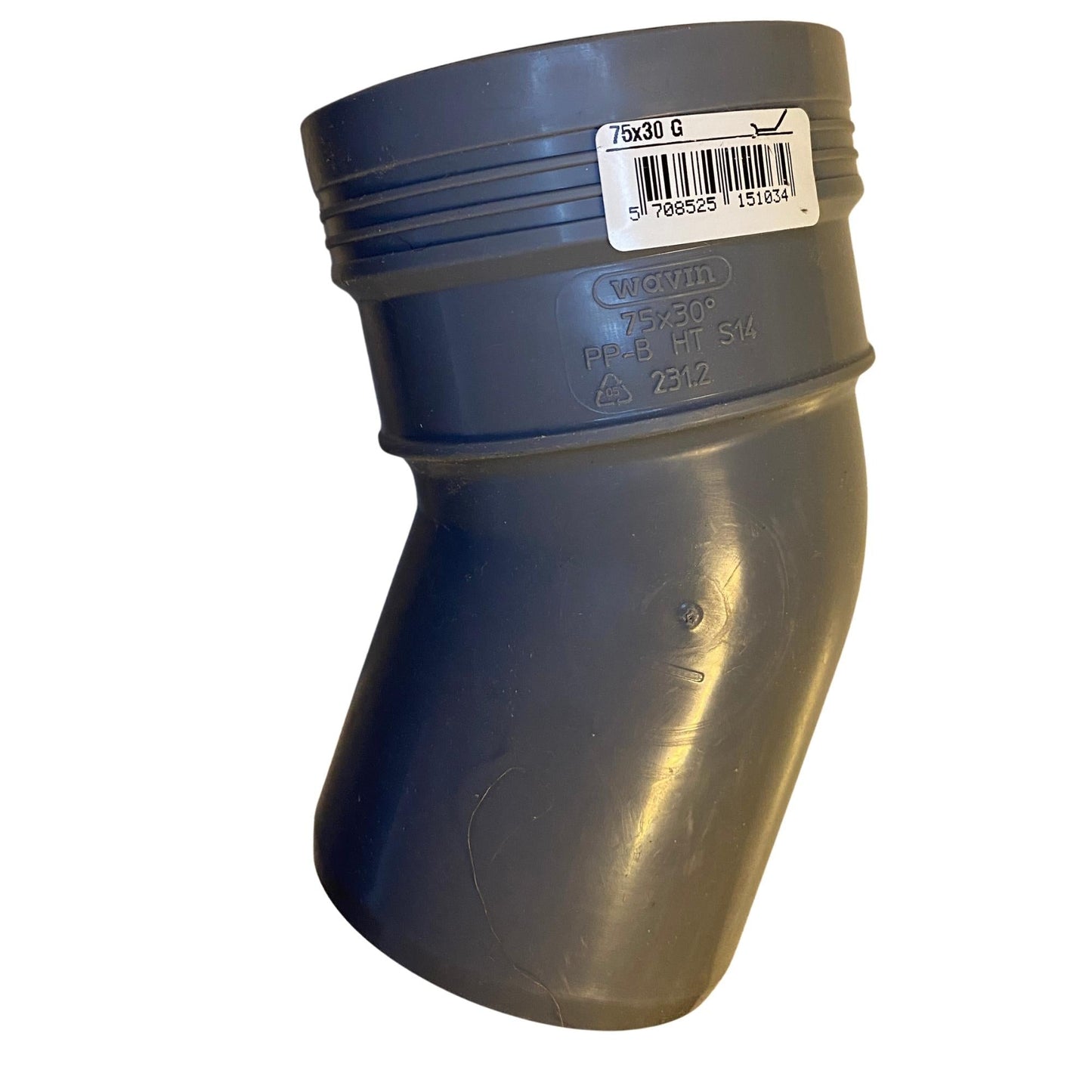 Wavin böj 30 grader PP-B S14 75 mm för avloppssystem