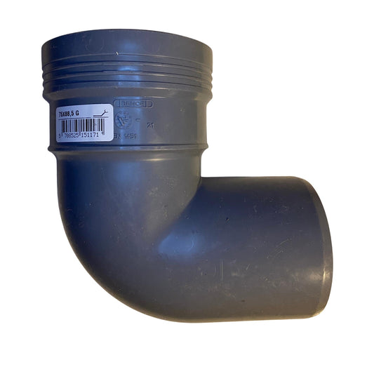 PP böj 88,5 grader 75 mm med en muff och BENOR-märkning