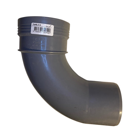 Wavin avloppsböj PP-B 75mm 88,5 grader med en muff