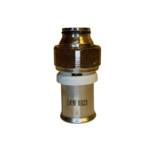 Övergångskoppling LK16 XG23 20 mm i mässing med pressände