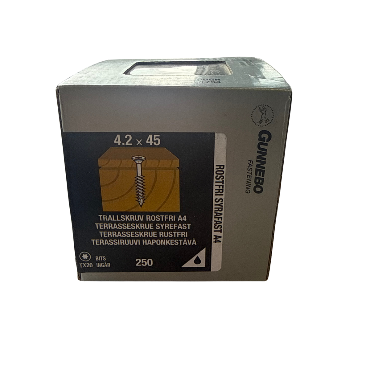 Gunnebo Trallskruv Rostfri A4 förpackning 4,2x45mm 250 stycken