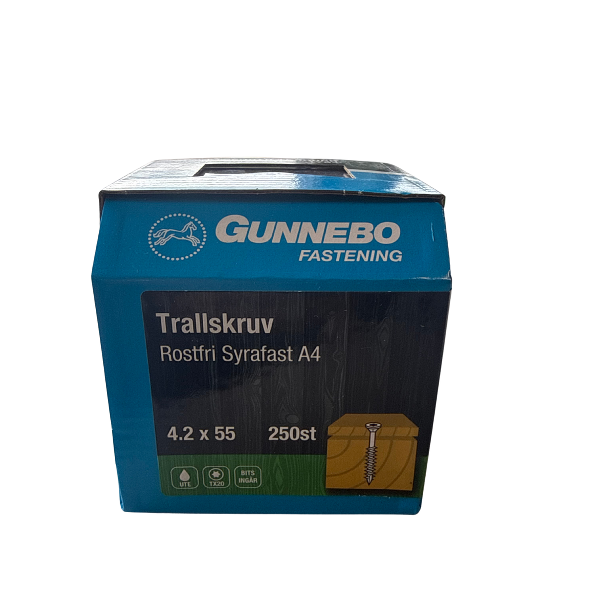 Gunnebo Trallskruv Rostfri Syrafast A4 förpackning 4,2x55mm 250 stycken