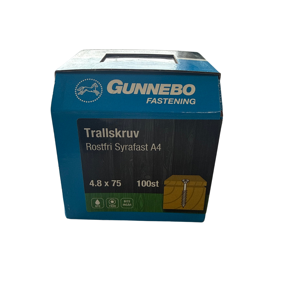 Gunnebo Trallskruv Rostfri Syrafast A4 förpackning 4,8x75mm 100 stycken