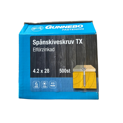 Gunnebo Spånskiveskruv TX förpackning 4,2x28mm elförzinkad 500 stycken