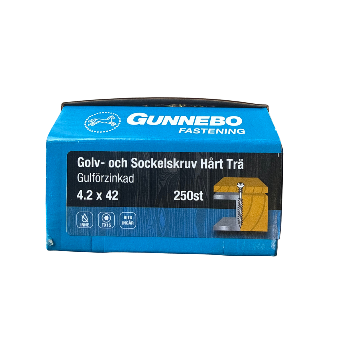 Gunnebo Golv- och Sockelskruv Hårt Trä förpackning 4,2x42mm gulförzinkad 250 stycken