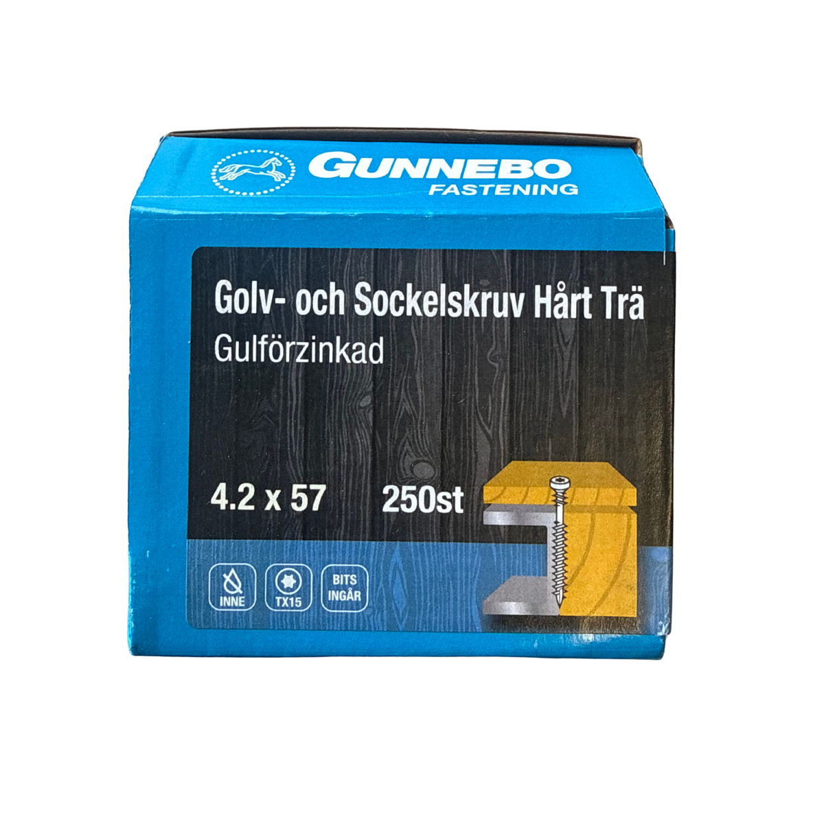 Gunnebo Golv- och Sockelskruv Hårt Trä förpackning 4,2x57mm gulförzinkad 250 stycken