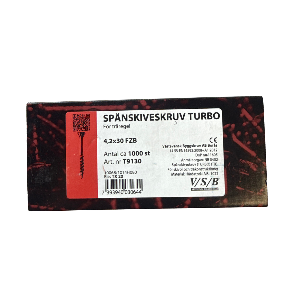 Västsvensk Byggskruv Spånskiveskruv Turbo förpackning 4,2x30mm FZB 1000 stycken