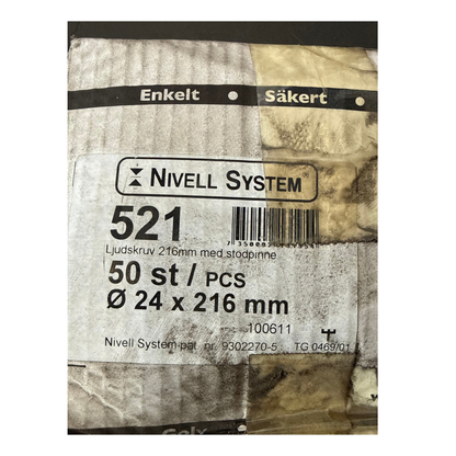 Etikett på Nivell System ljudskruv 521, 216 mm med stödpinne, 50-pack