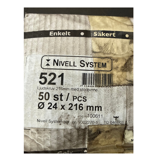 Etikett på Nivell System ljudskruv 521, 216 mm med stödpinne, 50-pack