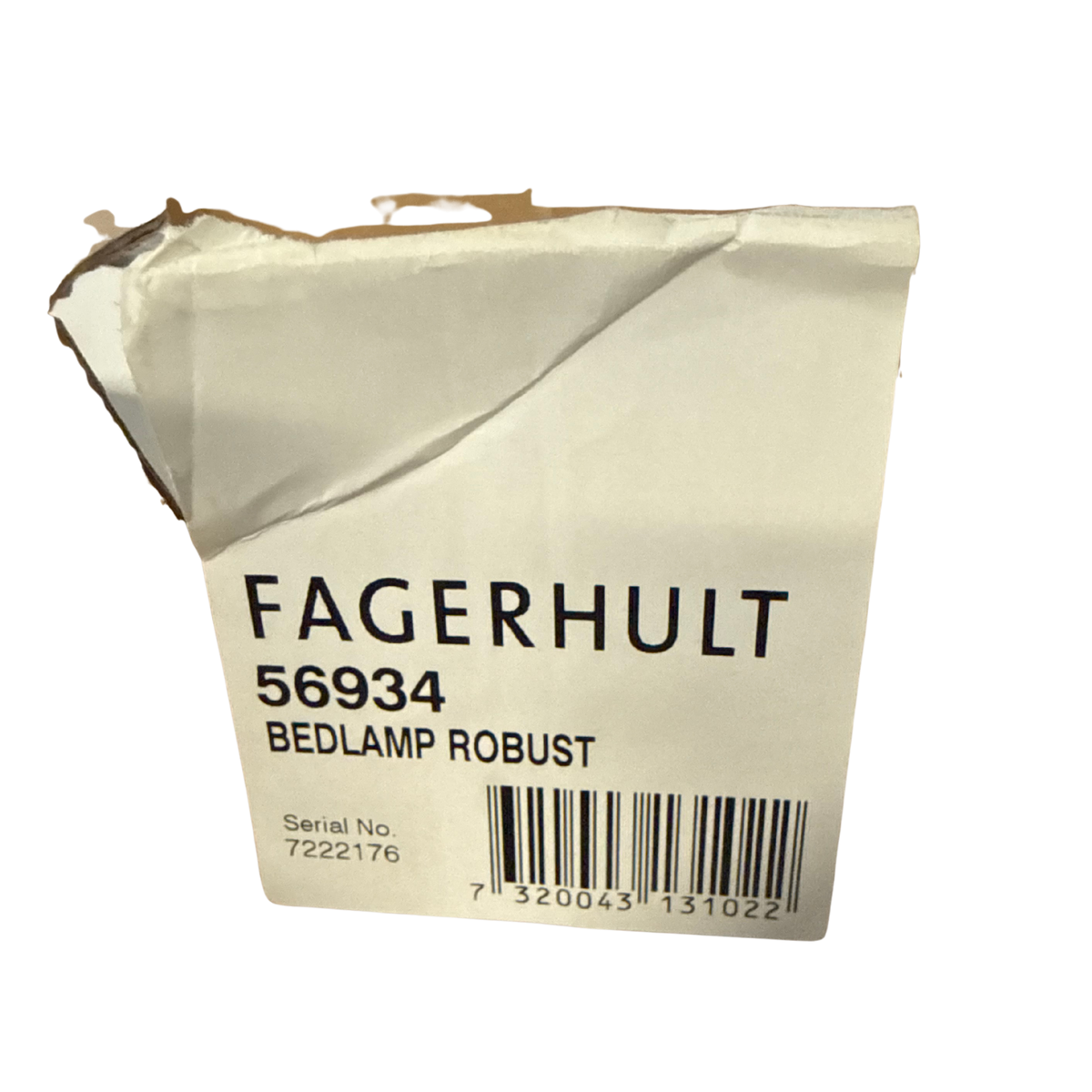 Etikett på Fagerhult Robust Bedlamp 56934, artikel- och serienummer