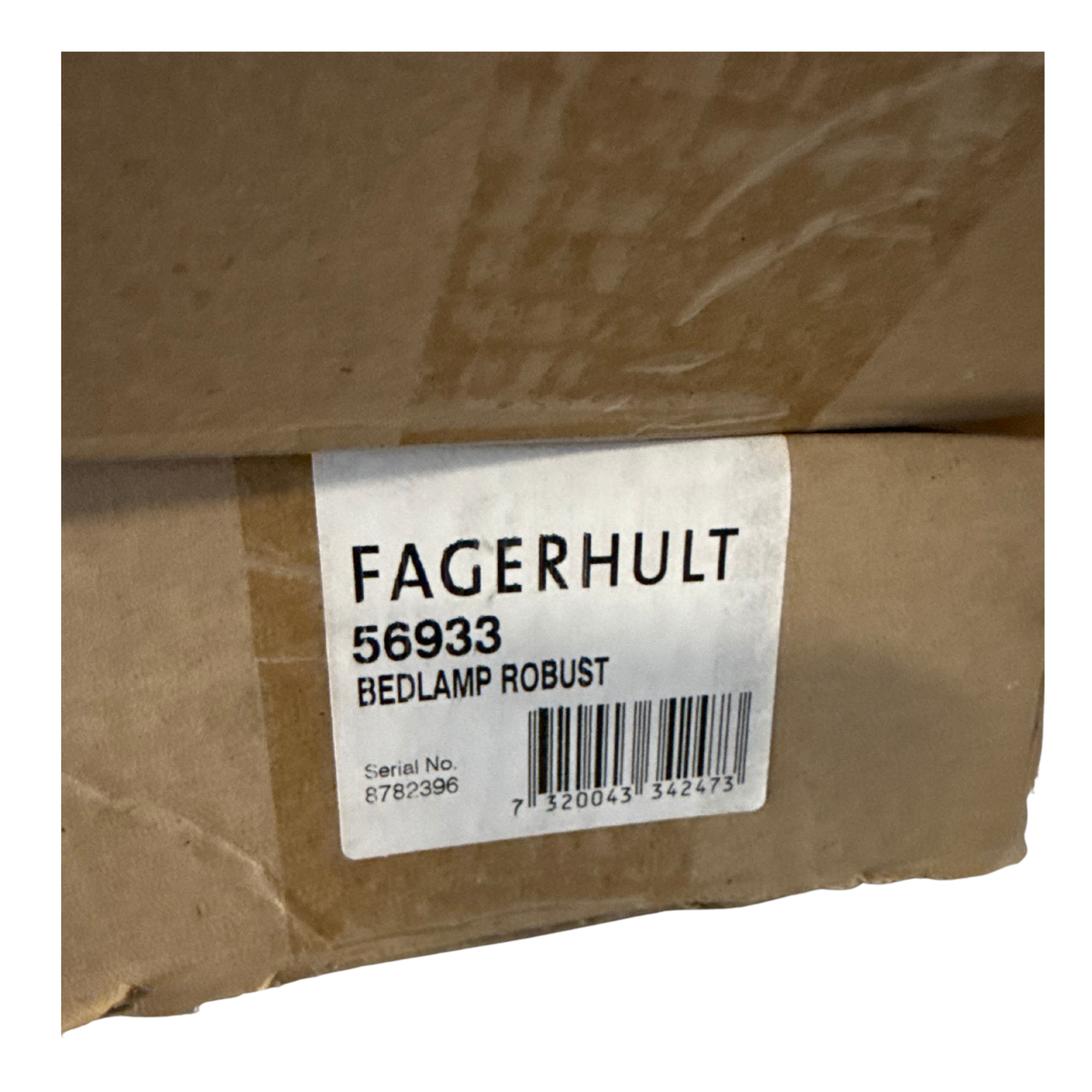 Etikett på Fagerhult Robust Bedlamp 56933, artikel- och serienummer