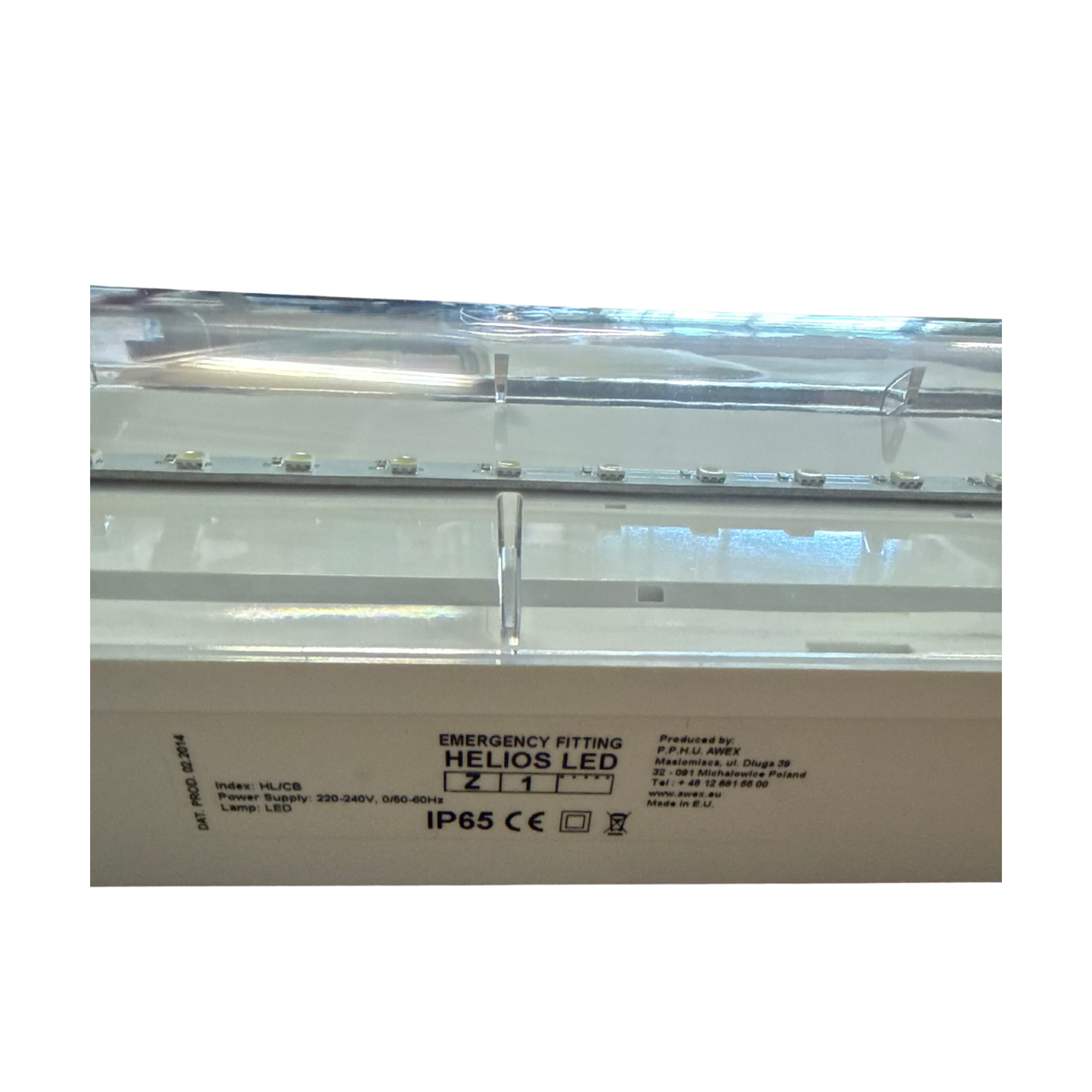 Etikett på AWEX Helios LED nödbelysning, IP65, 220-240V