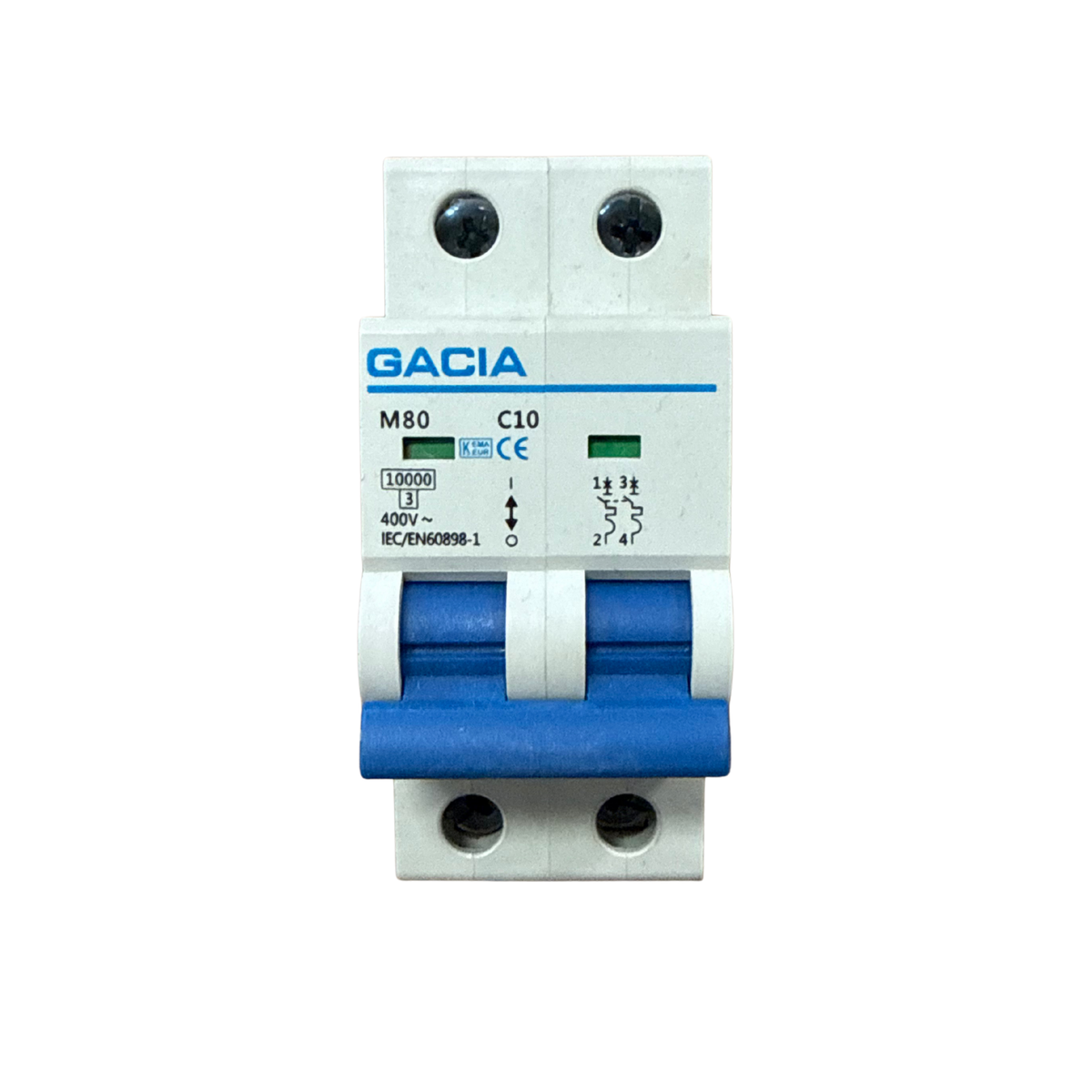GACIA M80 automatsäkring 2-pol C10, framifrån