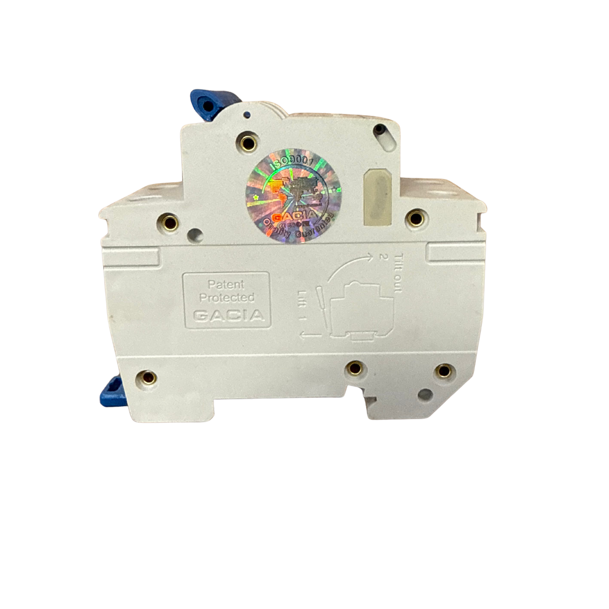 GACIA M80 automatsäkring 2-pol C10, baksida med hologrametikett