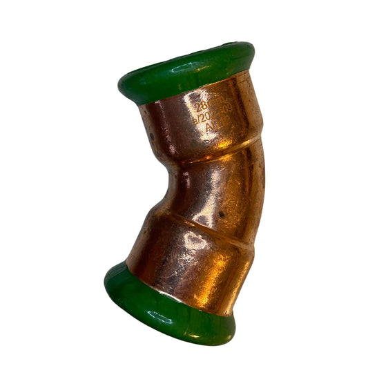 Press böj 45° koppar 28 mm med 2 muff