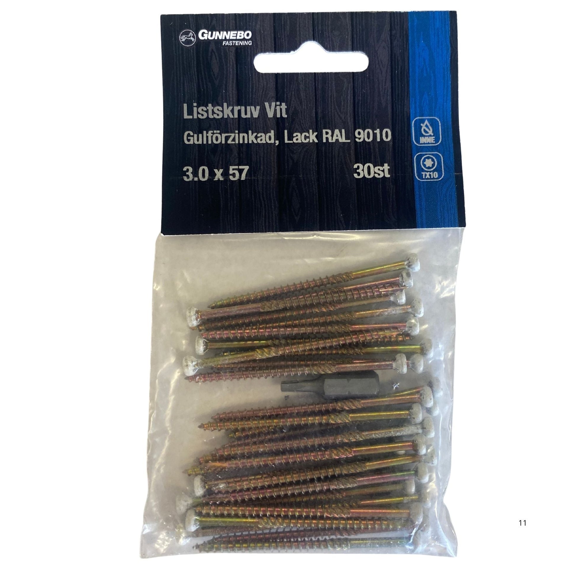 Gunnebo Fastening listskruv vit blisterpaket 3.0x57 mm 30-pack med bits
