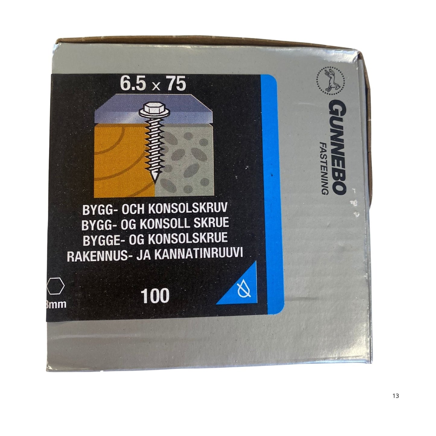 Gunnebo Fastening bygg- och konsolskruv förpackning 6.5x75 mm 100-pack med 8 mm sexkantshuvud