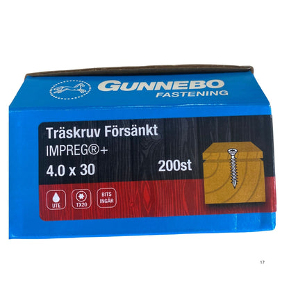 Gunnebo Fastening träskruv försänkt IMPREG+ förpackning 4.0x30 mm 200-pack med TX20-bits