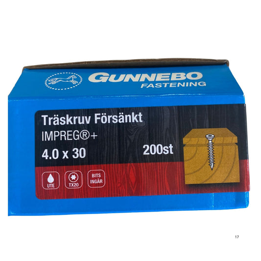 Gunnebo Fastening träskruv försänkt IMPREG+ förpackning 4.0x30 mm 200-pack med TX20-bits