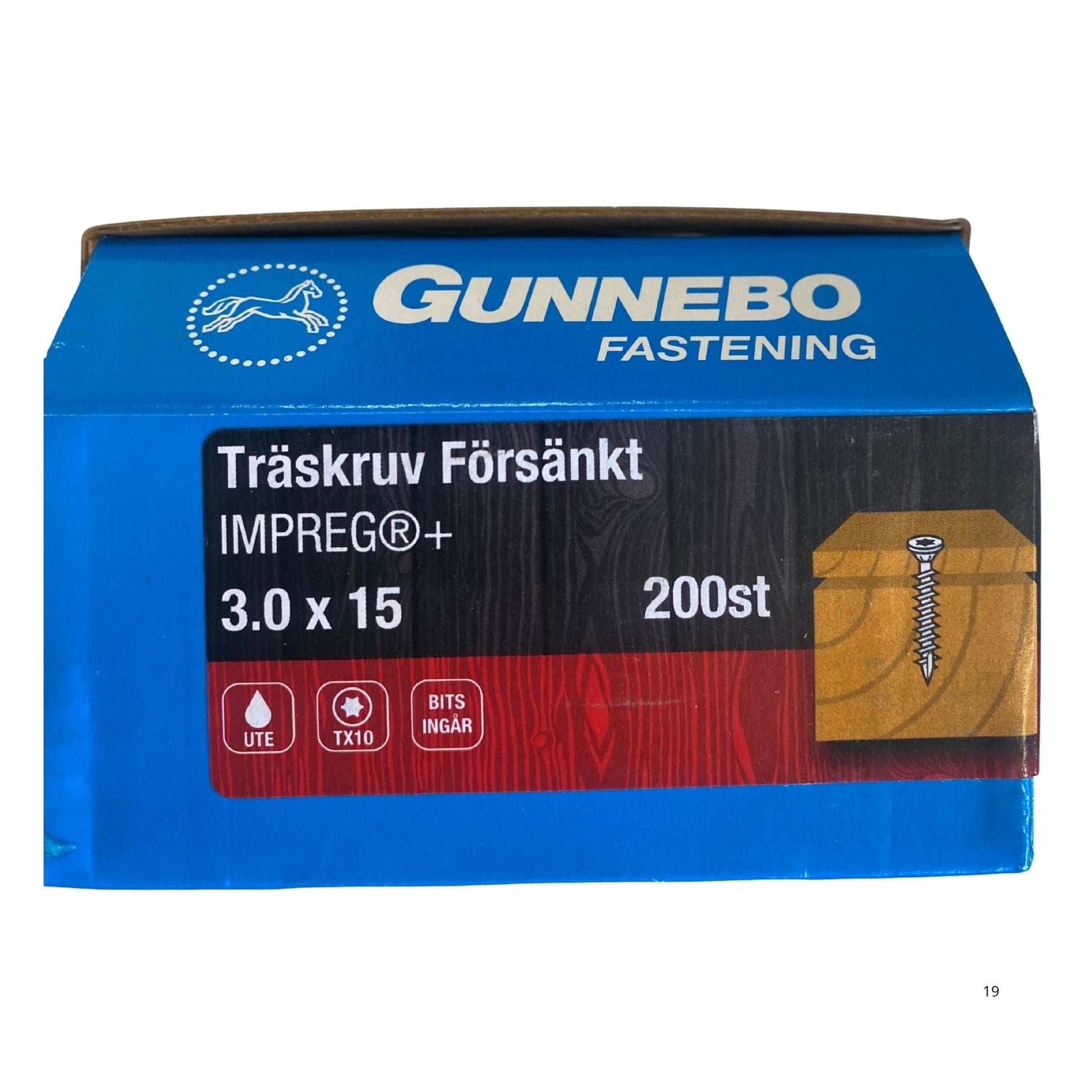 Gunnebo Fastening träskruv försänkt IMPREG+ förpackning 3.0x15 mm 200-pack med TX10-bits