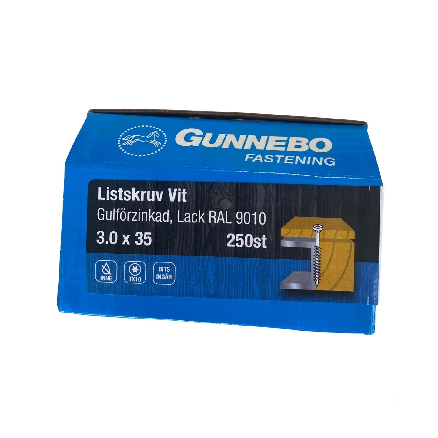 Gunnebo Fastening listskruv vit förpackning 3.0x35 mm 250-pack med TX10-bits