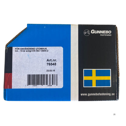 Gunnebo Fastening träskruv försänkt förpackning baksida med korrosionsklass och artikelnummer 76548