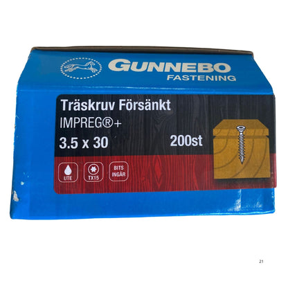 Gunnebo Fastening träskruv försänkt IMPREG+ förpackning 3.5x30 mm 200-pack med TX15-bits
