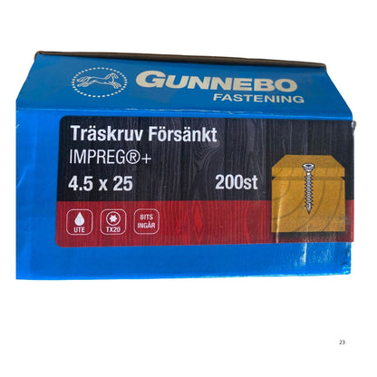 Gunnebo Fastening träskruv försänkt IMPREG+ förpackning 4.5x25 mm 200-pack med TX20-bits