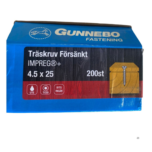 Gunnebo Fastening träskruv försänkt IMPREG+ förpackning 4.5x25 mm 200-pack med TX20-bits