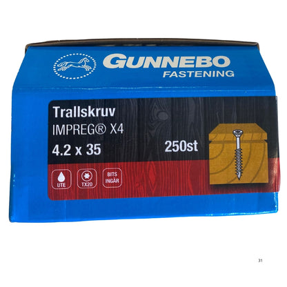 Gunnebo Fastening trallskruv IMPREG X4 förpackning 4.2x35 mm 250-pack med TX20-bits