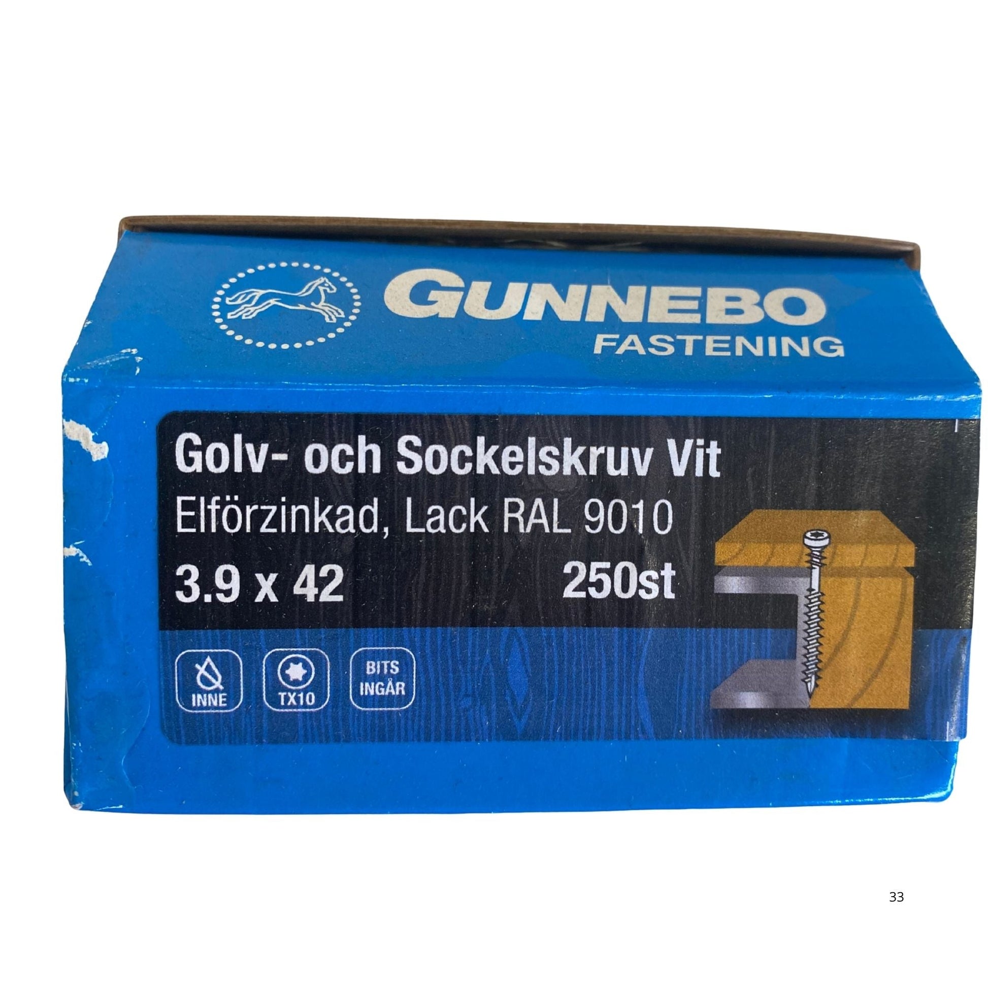 Gunnebo Fastening golv- och sockelskruv vit förpackning 3.9x42 mm 250-pack med TX10-bits