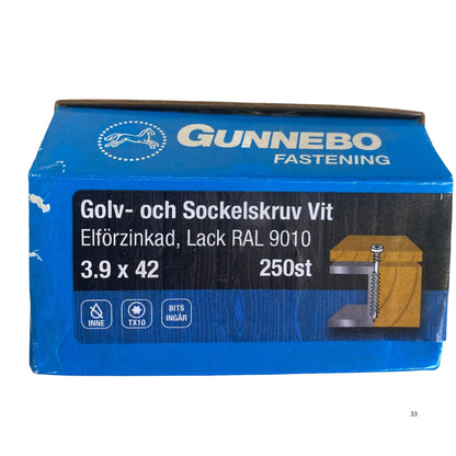 Gunnebo Fastening golv- och sockelskruv vit förpackning 3.9x42 mm 250-pack med TX10-bits