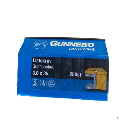 Gunnebo Fastening listskruv gulförzinkad förpackning 3.0x35 mm 250-pack med TX10-bits