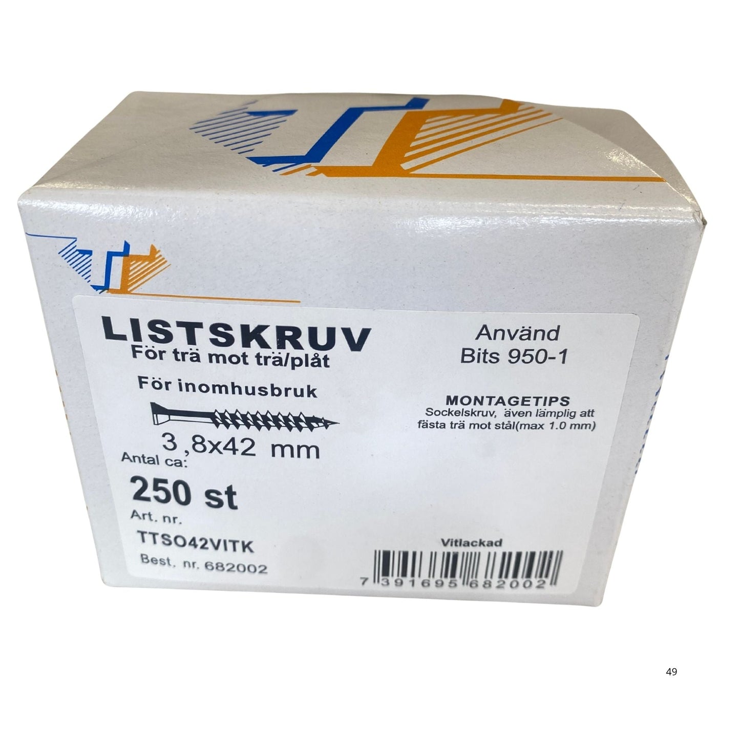 Arne Thuresson listskruv vitlackad förpackning 3.8x42 mm 250-pack för trä och sockel