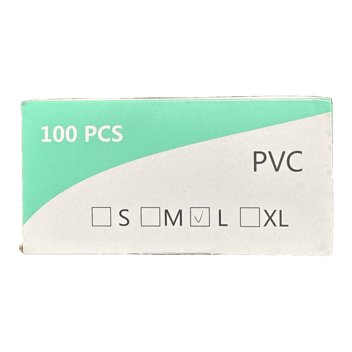 Engångshandskar PVC kartongens kortsida med storleksmarkering L och 100 st