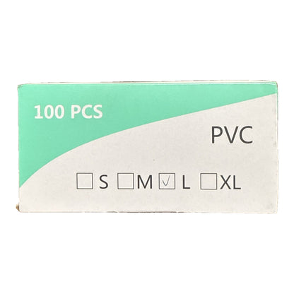 Engångshandskar PVC kartongens kortsida med storleksmarkering L och 100 st