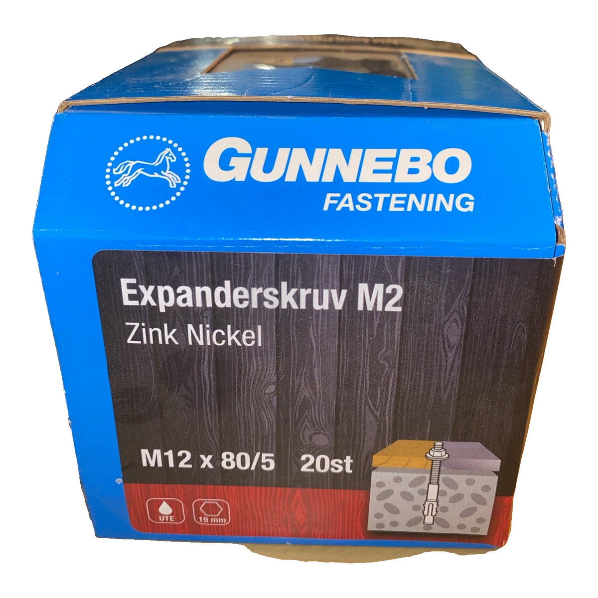 Expanderskruv Gunnebo M2 zink-nickel M12 x 80/5, förpackning med 20 st