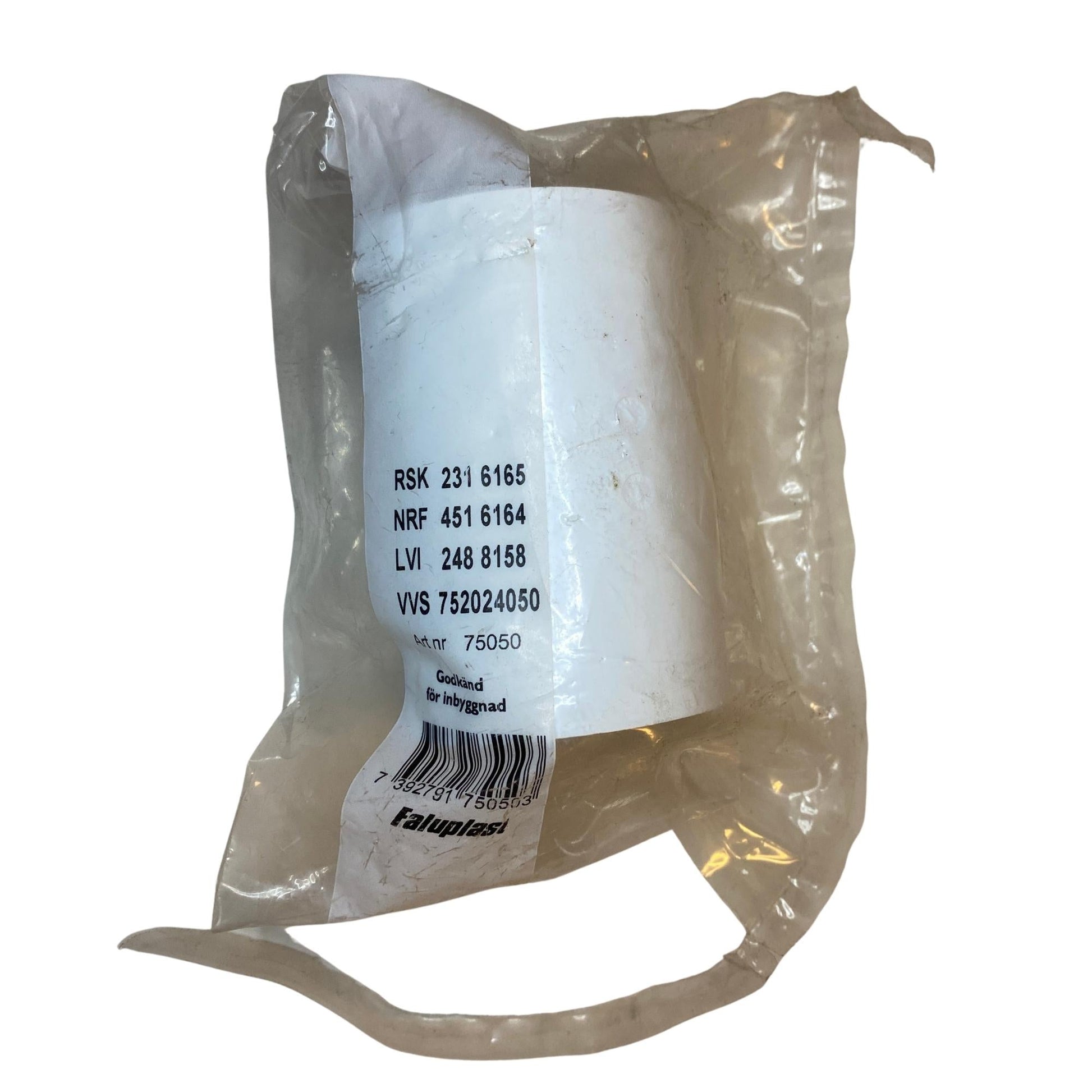 Faluplast 75050 muff 50 mm i vit PVC för avloppssystem i originalförpackning