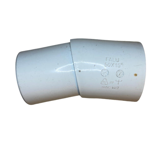 Falu böj 50mm 15° i vit PP för avloppssystem