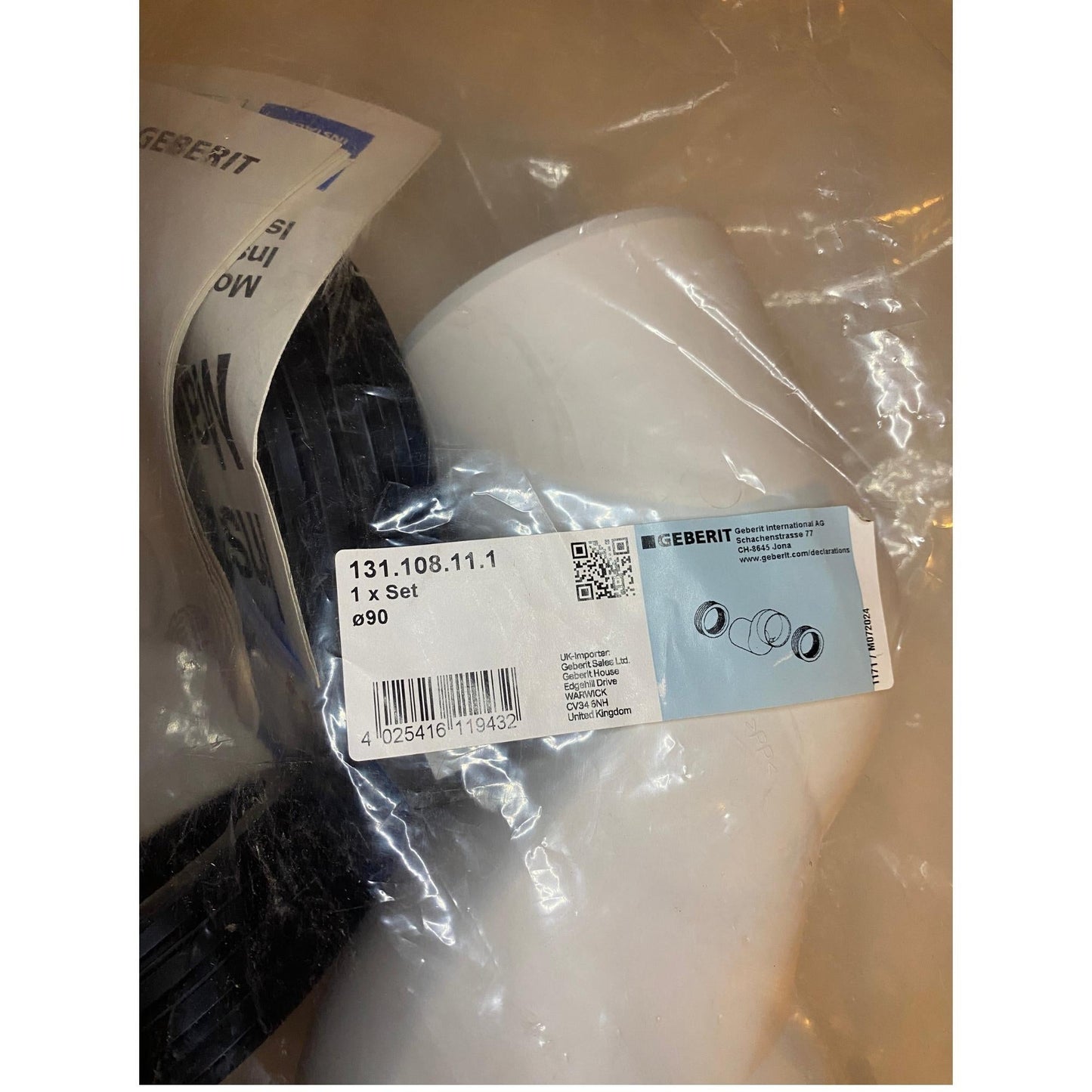 Produktetikett Geberit anslutningssats 90 mm vägghängd WC