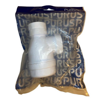 Purus pungvattenlås G32 x Ø40 i vit plast i förpackning framifrån