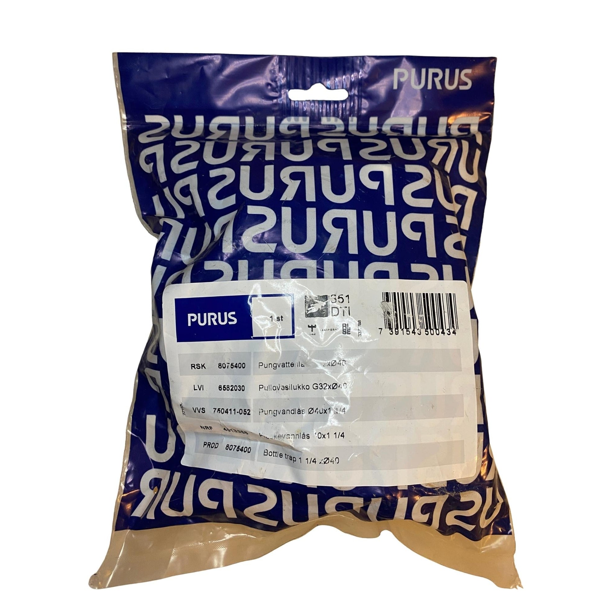 Purus pungvattenlås G32 x Ø40 i vit plast i originalförpackning med etikett