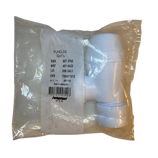 Faluplast punglås 32x1 1/4 i vit PP i originalförpackning