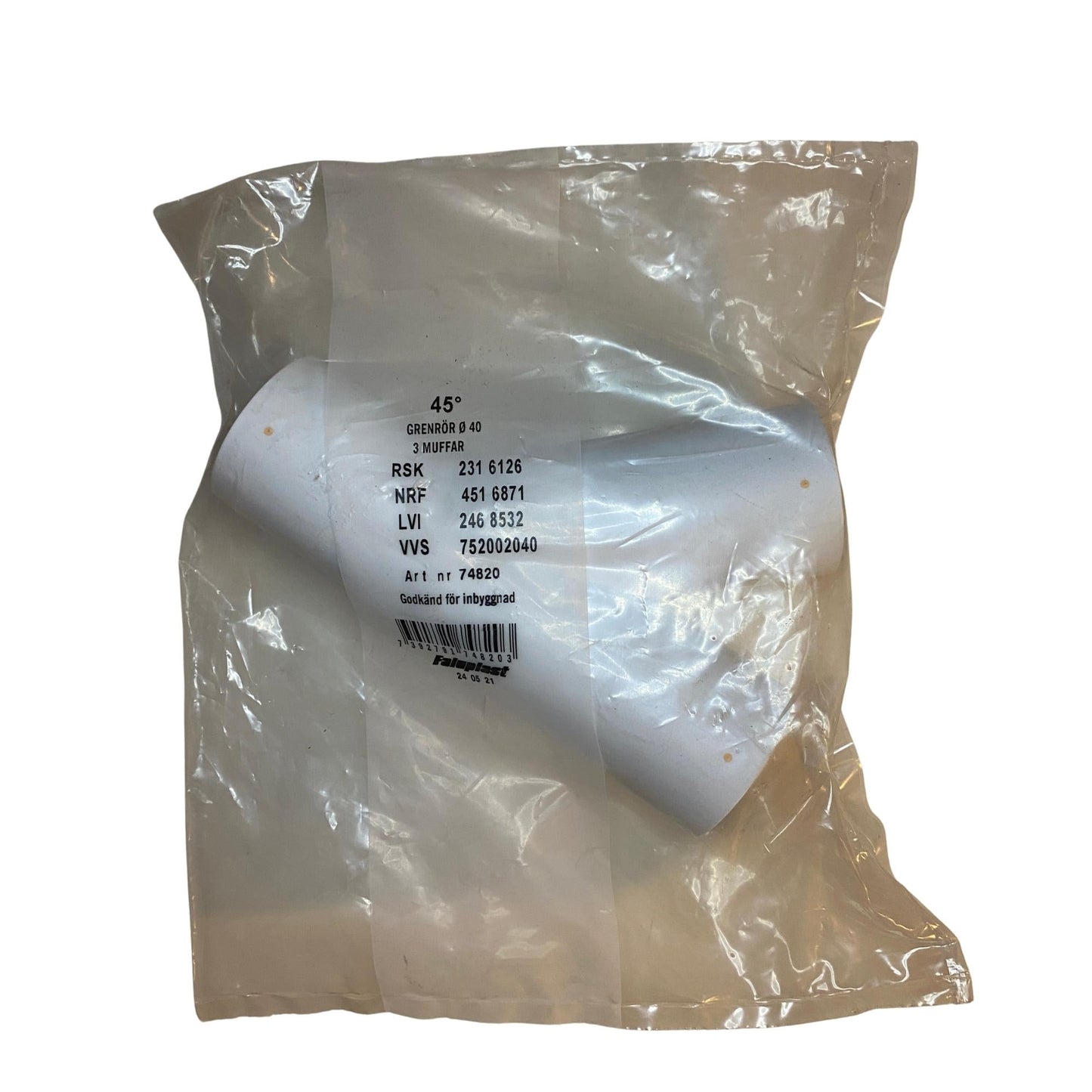 Faluplast grenrör 45° PP Ø40 med 3 muffar i originalförpackning