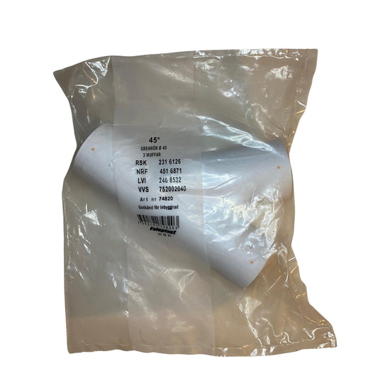 Faluplast grenrör 45° PP Ø40 med 3 muffar i originalförpackning