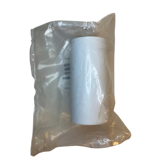 Faluplast skarvmuff Ø40 i vit PP sedd från sidan i plastförpackning