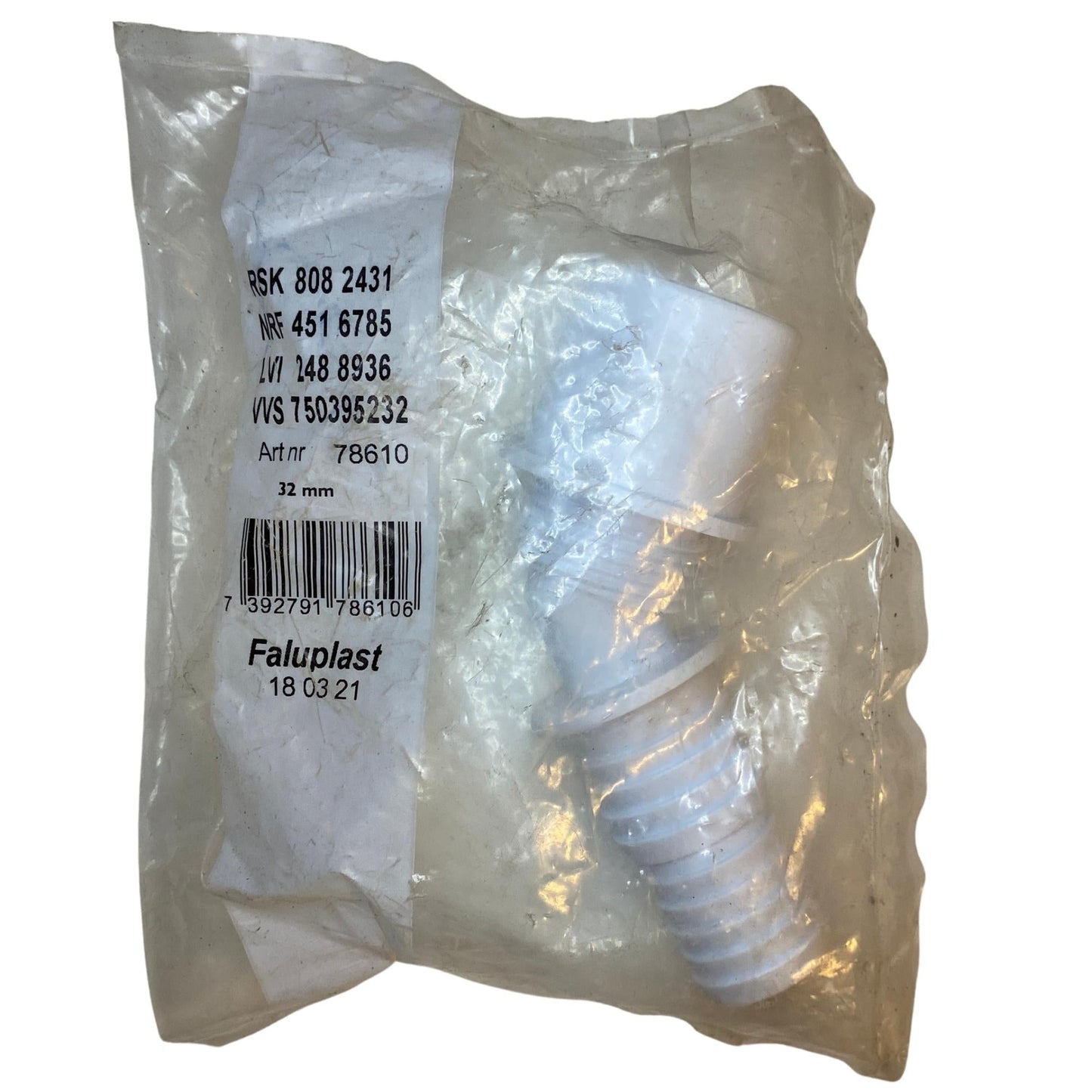 Faluplast multislangnippel 32mm i vit PVC för avloppssystem i förpackning