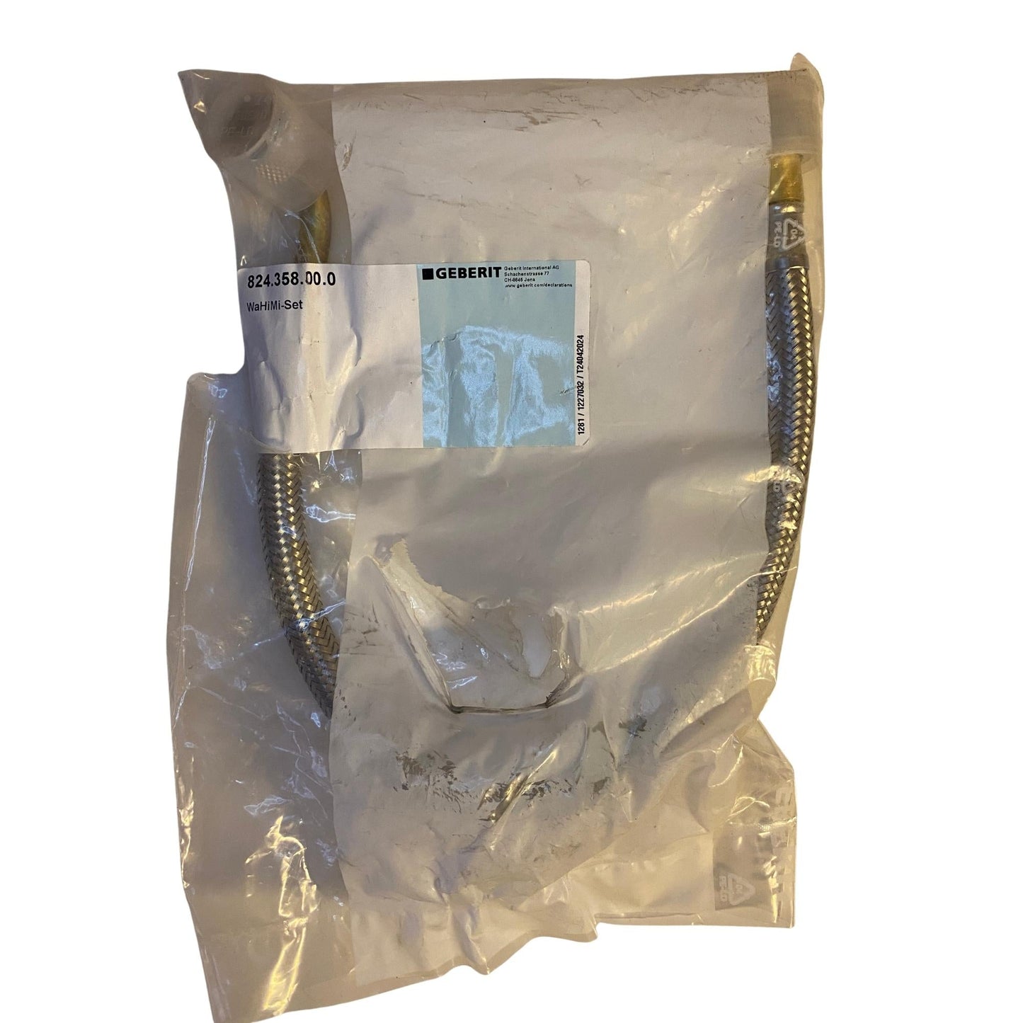 Flexi anslutningsslang Geberit WaHiMi i förpackning med artikelnummer 824.358.00.0